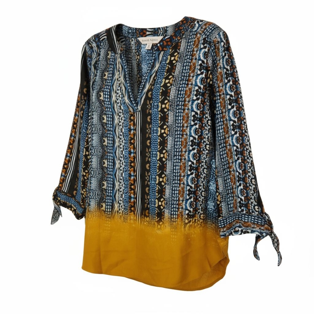 Rebecca Malone Women’s Tie Sleeve V-Neck Boho Top 3/4 Sleeves Size Small